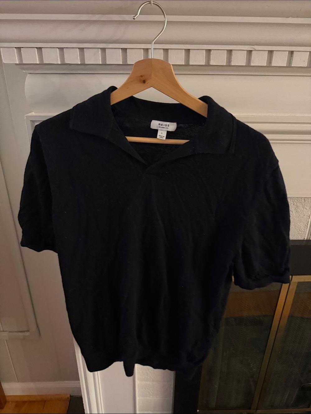 Reiss Men's Navy Blue Short-Sleeve Knit Polo